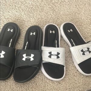 Under Armour Black and White Slide Sandals
